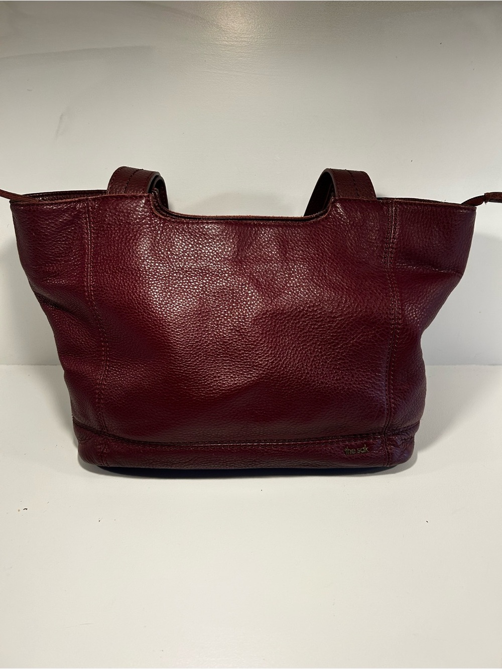 The Sak Burgundy Wine Pebbled Leather Tote Shoulder Bag Zip Top